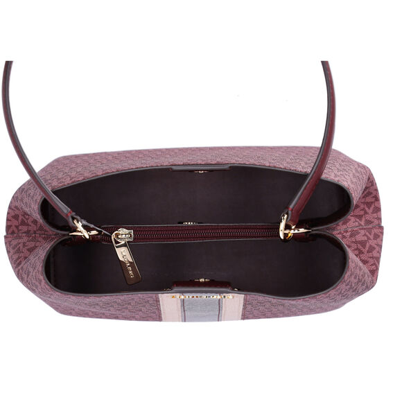 Michael Kors Pratt Medium MK Logo Bucket Shoulder Bag Oxblood Multi Metallic - Picture 4 of 4